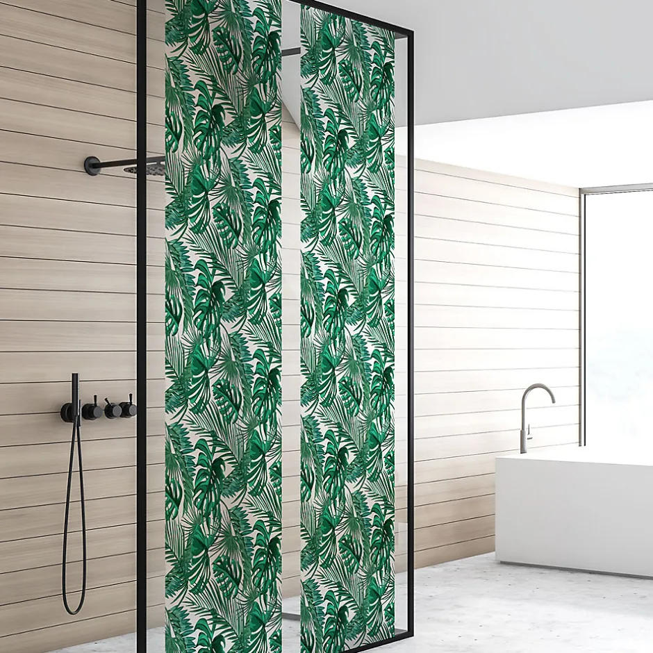Ambiance Sticker Film Fenêtre Anti Regard Occultant - FEUILLES DE PALMIER - Stickers pour Vitres & Porte de Douche - 40x200cm