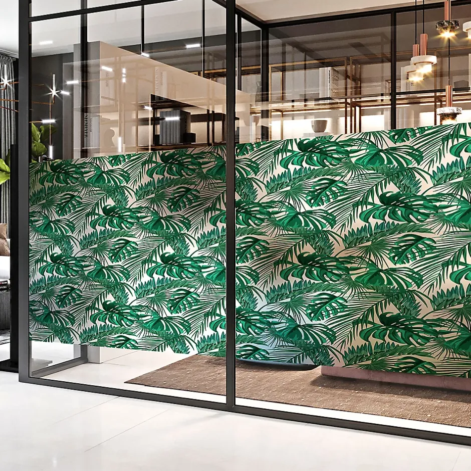 Ambiance Sticker Film Fenêtre Anti Regard Occultant - FEUILLES DE PALMIER - Stickers pour Vitres & Porte de Douche - 40x200cm