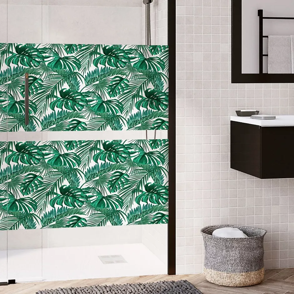 Ambiance Sticker Film Fenêtre Anti Regard Occultant - FEUILLES DE PALMIER - Stickers pour Vitres & Porte de Douche - 40x200cm