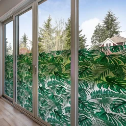 Ambiance Sticker Film Fenêtre Anti Regard Occultant - FEUILLES DE PALMIER - Stickers pour Vitres & Porte de Douche - 40x200cm