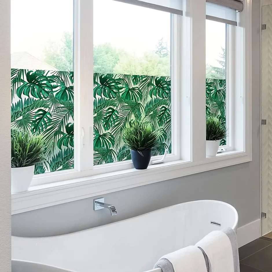 Ambiance Sticker Film Fenêtre Anti Regard Occultant - FEUILLES DE PALMIER - Stickers pour Vitres & Porte de Douche - 40x200cm