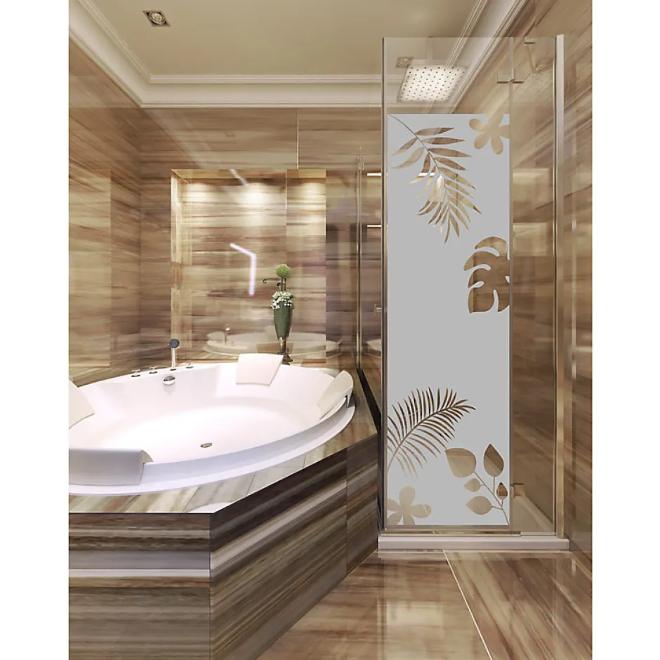 Film Fenêtre Anti Regard Occultant - FEUILLES EXOTIQUES - Stickers Autocollant Brise-Vue pour Vitre & Porte de Douche - 185x55cm-Ambiance Sticker Sale