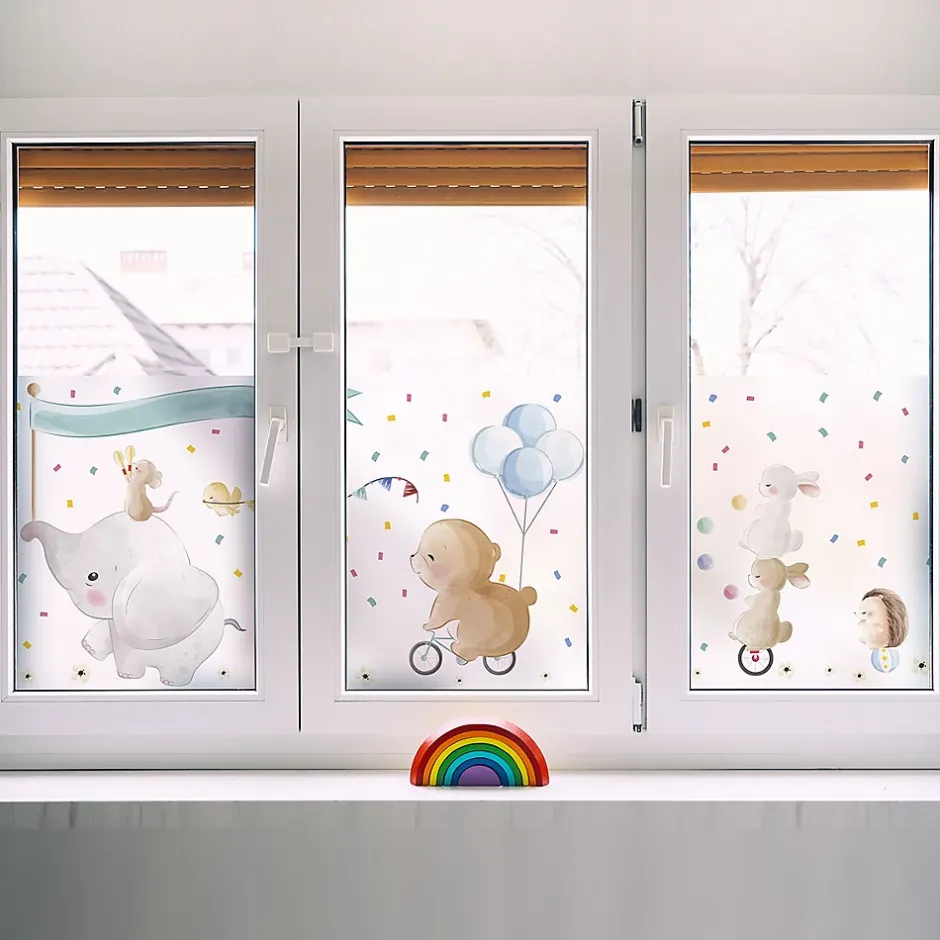 Ambiance Sticker Film Fenêtre Anti Regard Occultant - ÉLÉPHANT ET SES AMIS EN BALADE - Stickers pour Vitres & Porte de Douche - 40x100cm