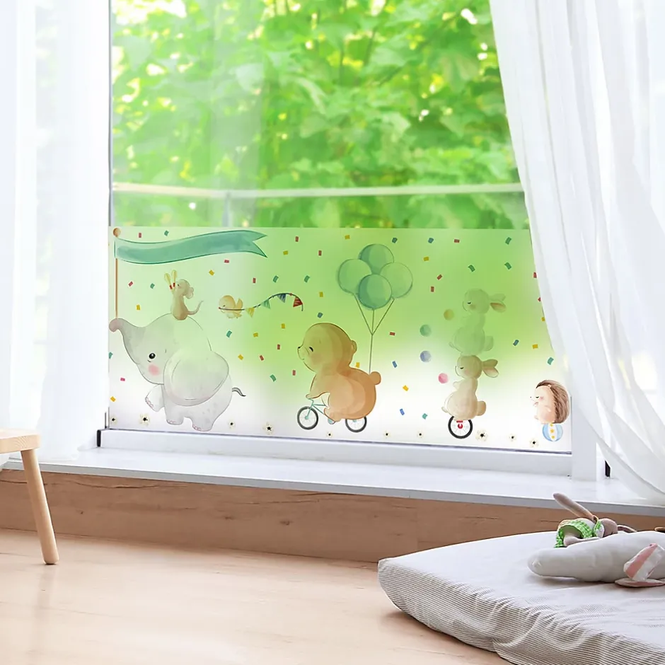 Ambiance Sticker Film Fenêtre Anti Regard Occultant - ÉLÉPHANT ET SES AMIS EN BALADE - Stickers pour Vitres & Porte de Douche - 40x100cm