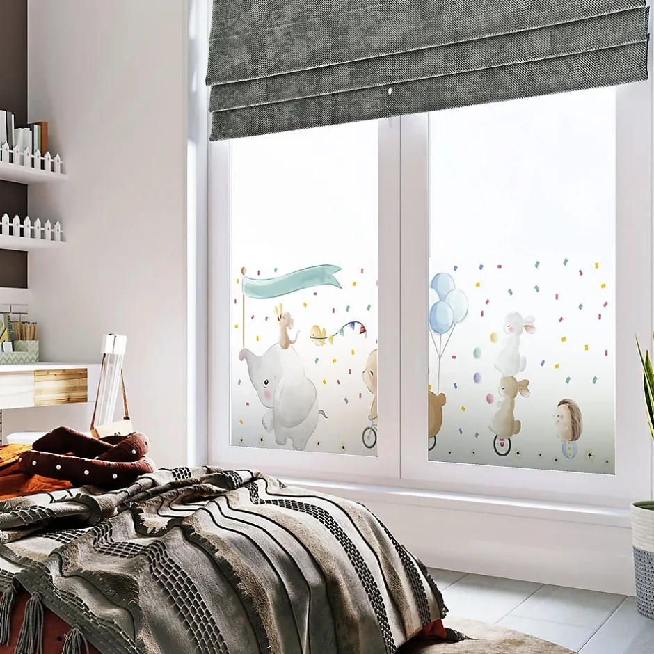 Ambiance Sticker Film Fenêtre Anti Regard Occultant - ÉLÉPHANT ET SES AMIS EN BALADE - Stickers pour Vitres & Porte de Douche - 40x100cm