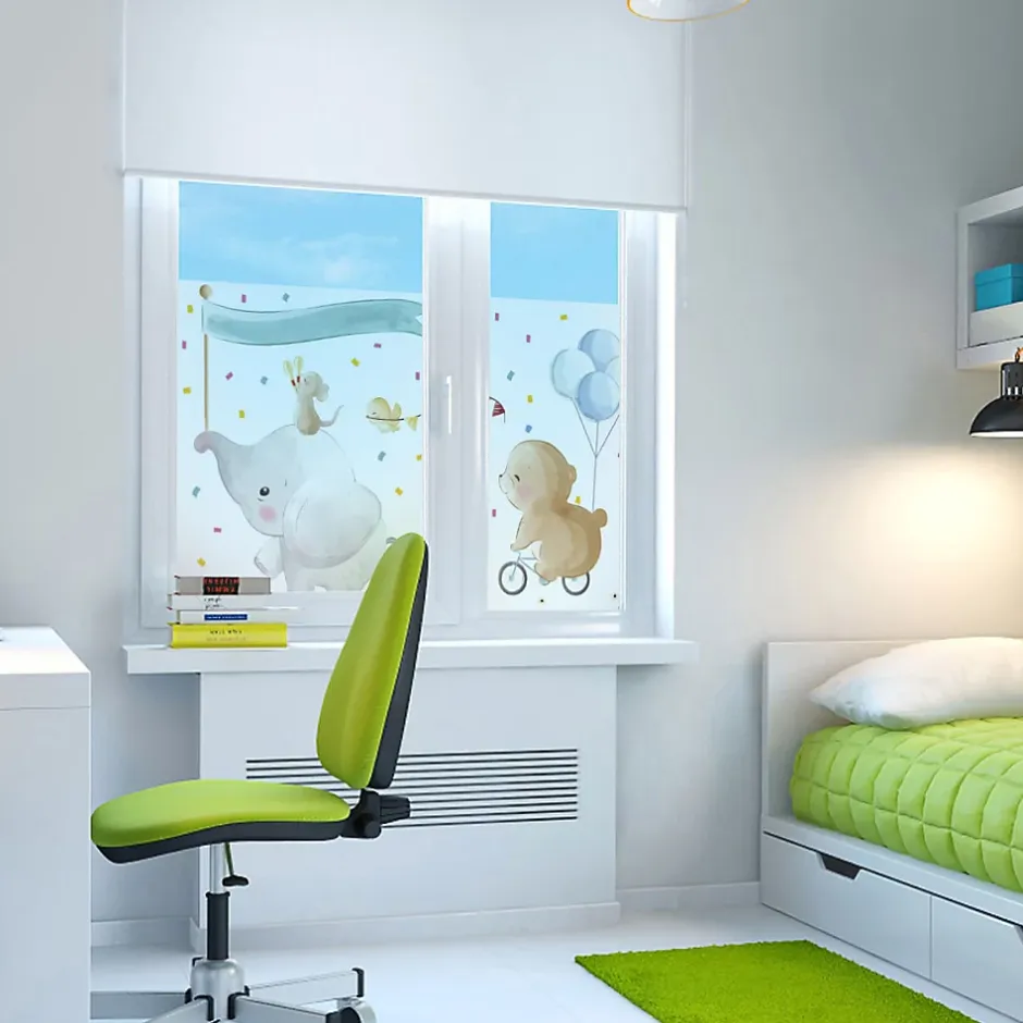 Ambiance Sticker Film Fenêtre Anti Regard Occultant - ÉLÉPHANT ET SES AMIS EN BALADE - Stickers pour Vitres & Porte de Douche - 40x100cm