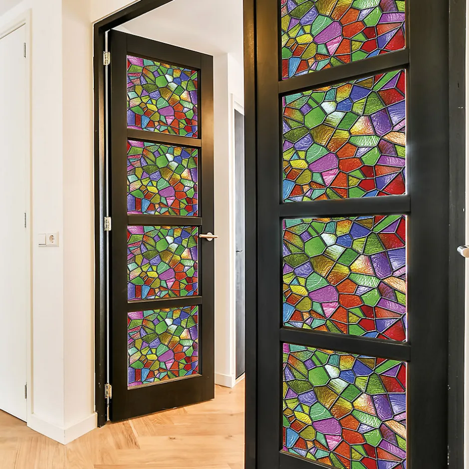 Film Fenêtre Anti Regard Occultant - VITRAIL MULTICOLOR - Stickers pour Vitres & Porte de Douche - 40x100cm-Ambiance Sticker New