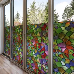 Film Fenêtre Anti Regard Occultant - VITRAIL MULTICOLOR - Stickers pour Vitres & Porte de Douche - 40x100cm-Ambiance Sticker New