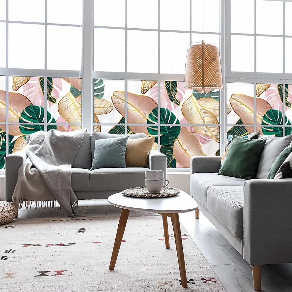 Film Fenêtre Anti Regard Occultant - FEUILLES TROPICALES - Stickers pour Vitres & Porte de Douche - 40x100cm-Ambiance Sticker Discount