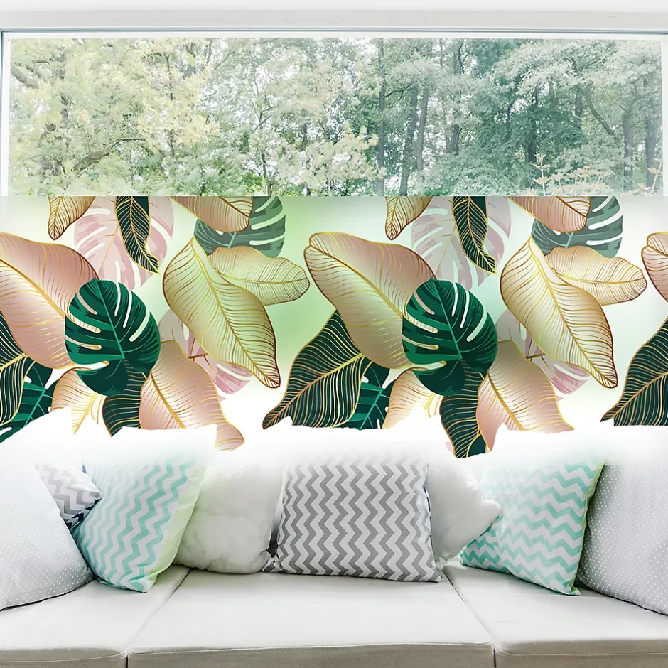 Film Fenêtre Anti Regard Occultant - FEUILLES TROPICALES - Stickers pour Vitres & Porte de Douche - 40x100cm-Ambiance Sticker Discount