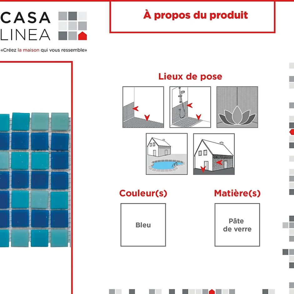 Casa Linéa FRISE GREC PETIT MODELE MISCELLA BLU 1 PIÈCE 15,2 x 30,5 CM CASA LINEA
