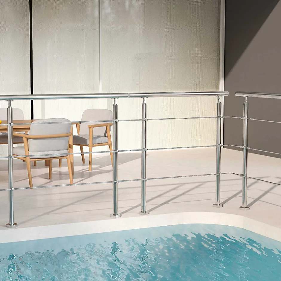 Garde corps en inox 304 a 3 traverses Longueur 200 cm Fixation a plat pour terrasse ou escalier-Saniland Discount