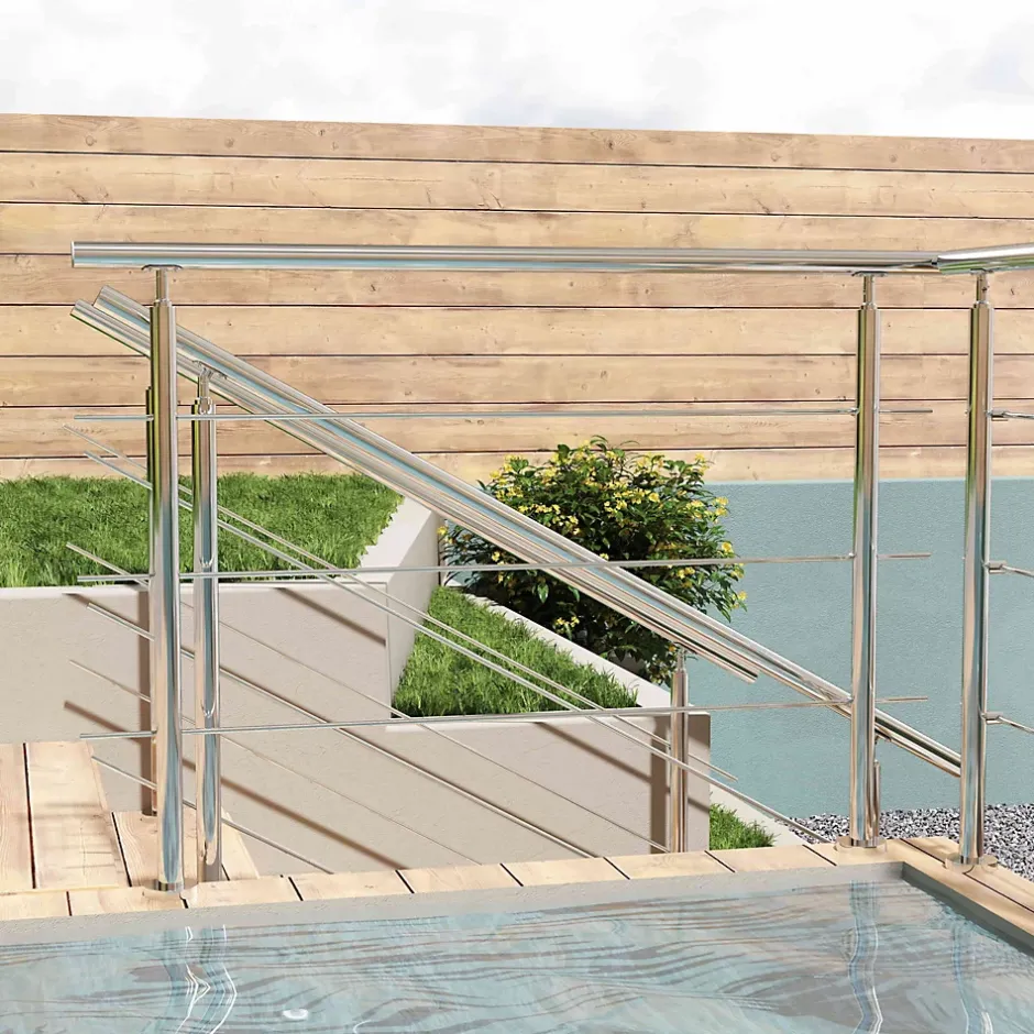 Garde corps en inox 304 a 3 traverses Longueur 200 cm Fixation a plat pour terrasse ou escalier-Saniland Discount