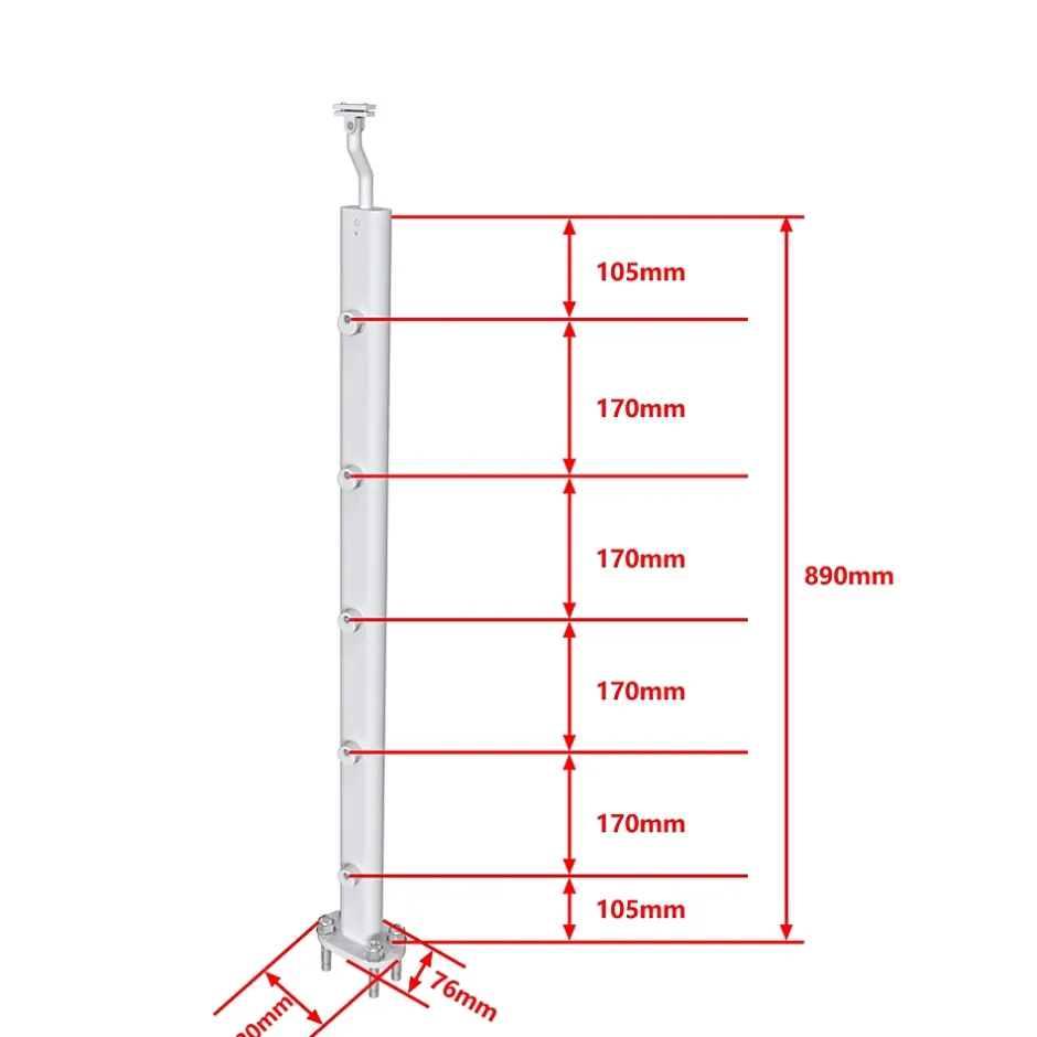 AICA Sanitaire Garde-corps - Pour intérieur et extérieur - Aluminium argenté - Avec 5 traverses et 1 main courante - 100cm - Fixation à plat