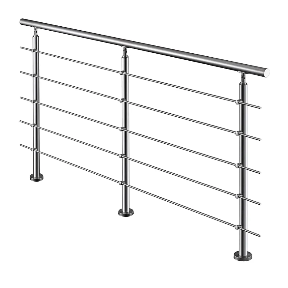 AICA Sanitaire Garde-corps avec main courante, 200cm, en acier inoxydable 304, garde-corps avec 5 traverses, pour intérieur et extérieur