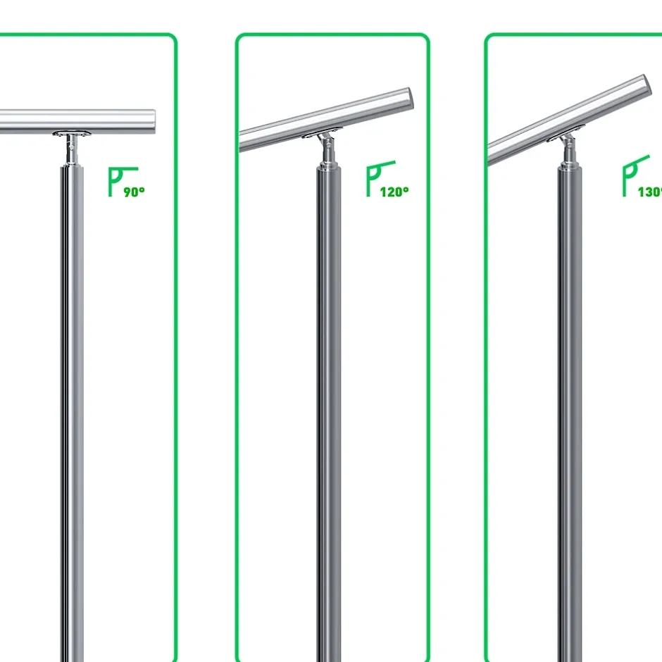 AICA Sanitaire Garde-corps avec main courante, 200cm, en acier inoxydable 304, garde-corps avec 5 traverses, pour intérieur et extérieur
