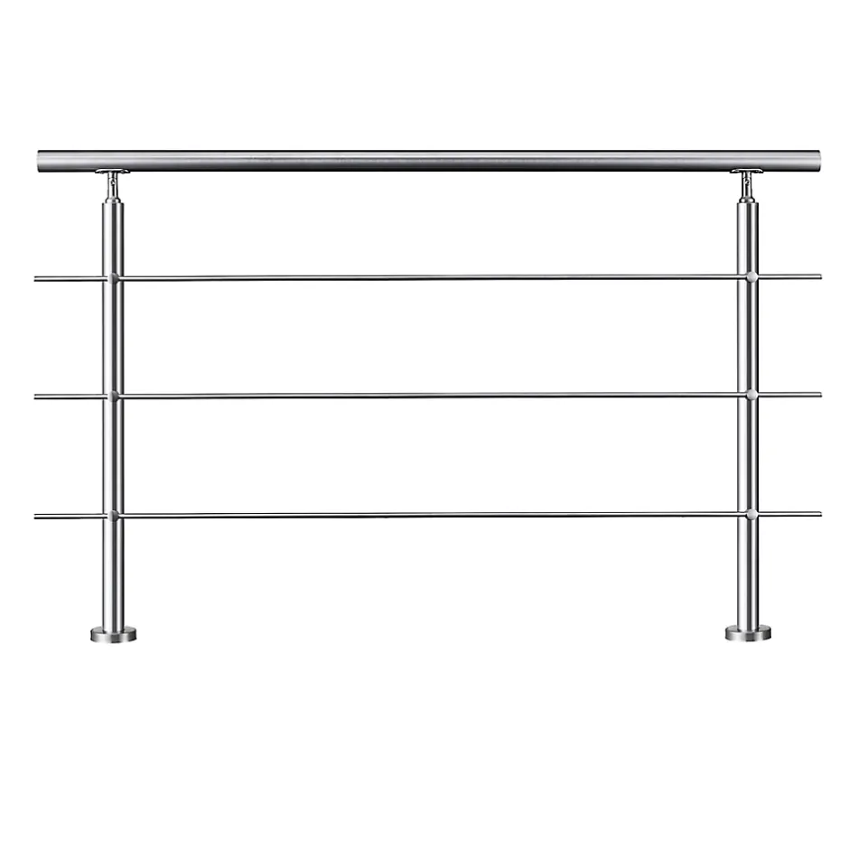 AICA Sanitaire Garde-corps avec main courante, 180cm, en acier inoxydable 304, garde-corps avec 3 traverses, pour intérieur et extérieur