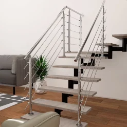 AICA Sanitaire Garde-corps 180cm avec main courante, en acier inoxydable 201, pour intérieur et extérieur, garde-corps avec 5 traverses