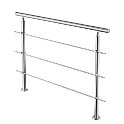Garde-corps 180cm avec main courante, en acier inoxydable 201, pour intérieur et extérieur, garde-corps avec 3 traverses-AICA Sanitaire Outlet