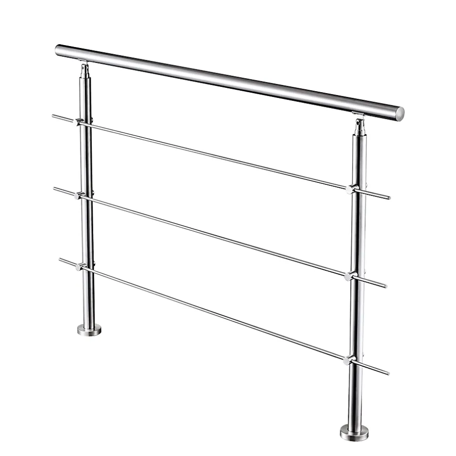 Garde-corps 180cm avec main courante, en acier inoxydable 201, pour intérieur et extérieur, garde-corps avec 3 traverses-AICA Sanitaire Outlet