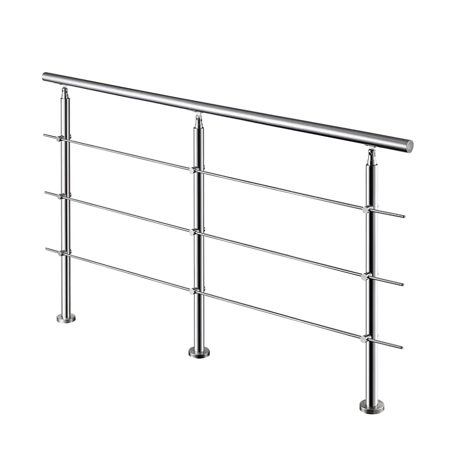 AICA Sanitaire Garde-corps 200cm avec main courante, en acier inoxydable 201, pour intérieur et extérieur, garde-corps avec 3 traverses