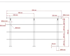 AICA Sanitaire Garde-corps 200cm avec main courante, en acier inoxydable 201, pour intérieur et extérieur, garde-corps avec 3 traverses