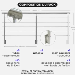 Kordo Garde-corps inox gris pose latérale, Inoca