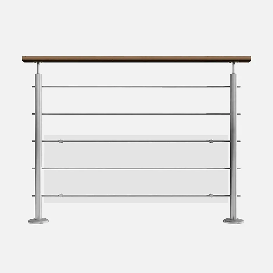 Garde-corps inox main courante bois gris pose à plat, Inoca-Kordo Online