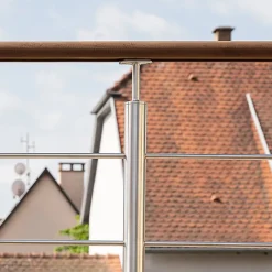 Garde-corps inox main courante bois gris pose à plat, Inoca-Kordo Online