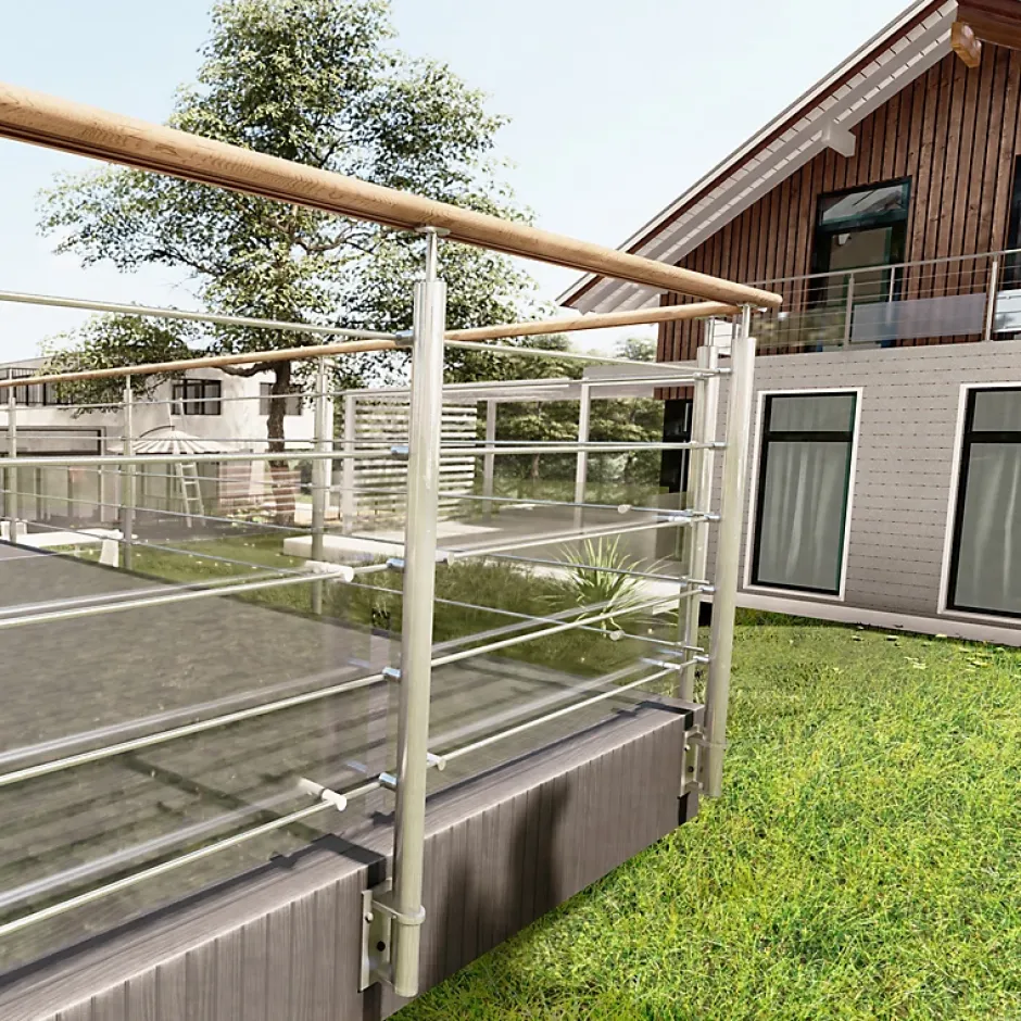 Kordo Garde-corps inox main courante bois gris pose latérale, Inoca