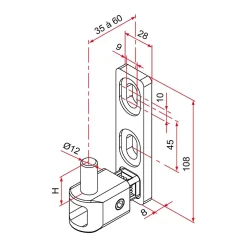 Gond de portail MULTIFIX L à axe réglable de 35 à 60mm pivot diamètre 12mm - - NA619002-Tirard Best