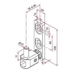 Gond de portail MULTIFIX L à axe réglable de 35 à 60mm pivot diamètre 12mm - - NA619002-Tirard Best