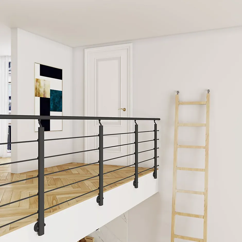 Kit Balustrade 1ml garde-corps avec 5 barreaux fixation à l'anglaise en aluminium noir mat-Grand Verre Sale