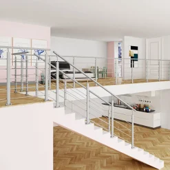 Grand Verre Kit Rambarde 2ml garde-corps avec 5 traverses fixation à plat en aluminium Gris mat