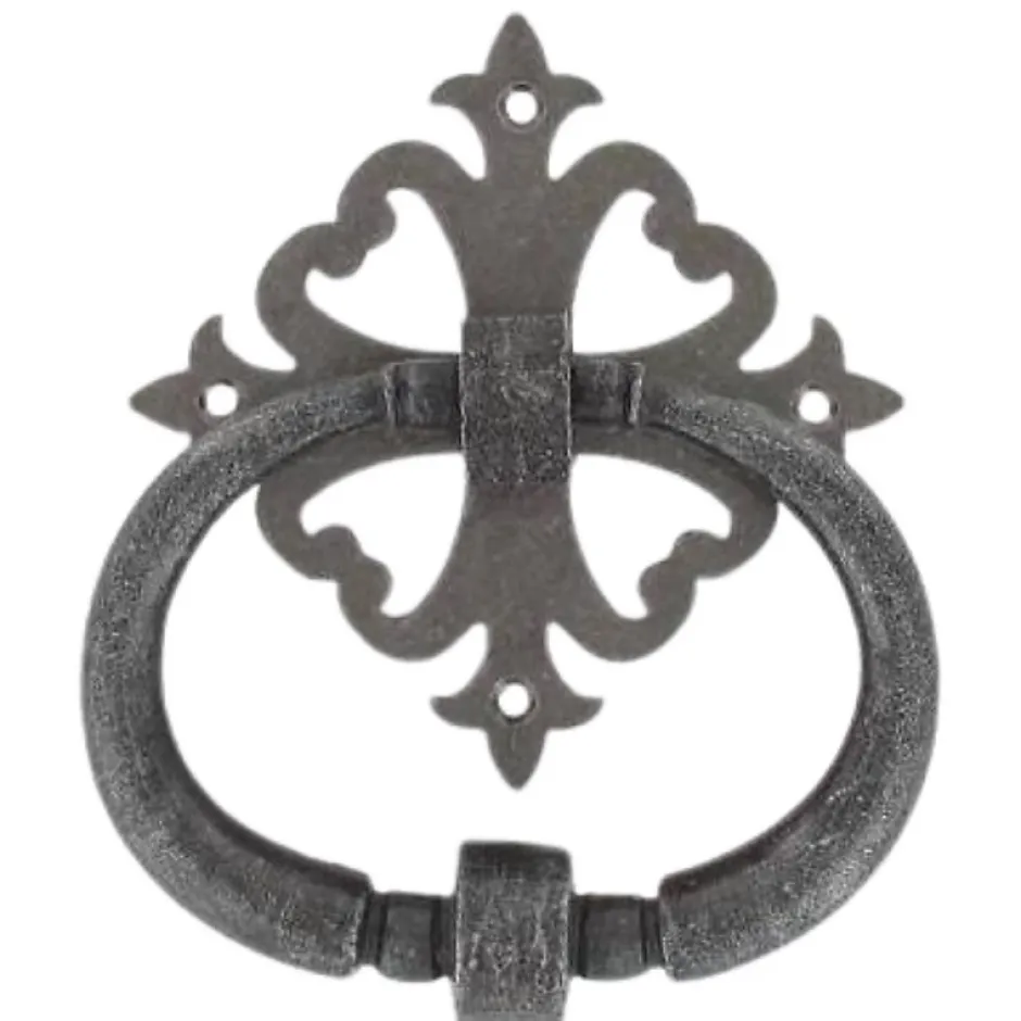 Secury-T Heurtoir de porte fer sur rosace carré ajourée vieil argent argent antique