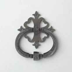 Secury-T Heurtoir de porte fer sur rosace carré ajourée vieil argent argent antique