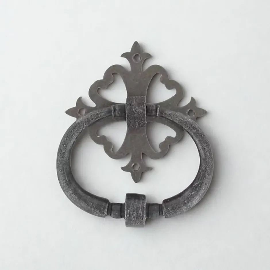 Secury-T Heurtoir de porte fer sur rosace carré ajourée vieil argent argent antique