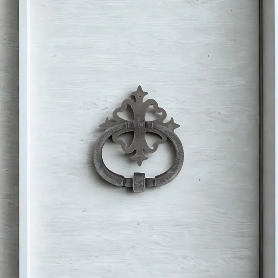 Secury-T Heurtoir de porte fer sur rosace carré ajourée vieil argent argent antique