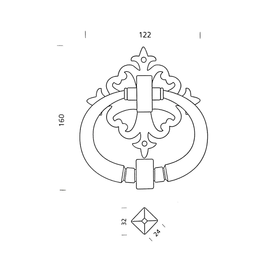Secury-T Heurtoir de porte fer sur rosace carré ajourée vieil argent argent antique