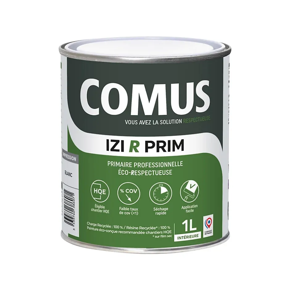 IZI R PRIM 1L - Primaire en phase aqueuse éco-respectueuse à base de 50% de matières recyclées --Comus Sale