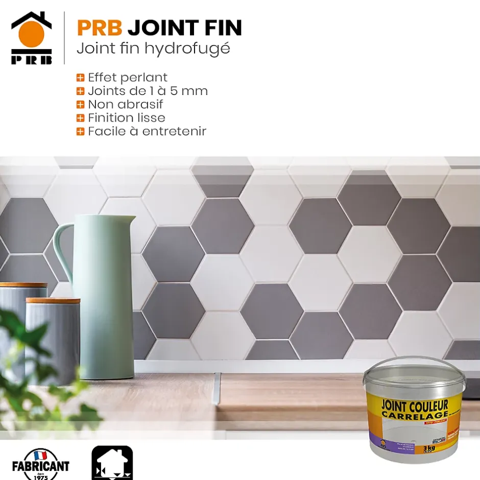 Joint de Carrelage Fin A16 Gris Clair 3kg - Finition Esthétique, Haute Résistance à lEau et à lAbrasion - Intérieur / Extérieur-Prb