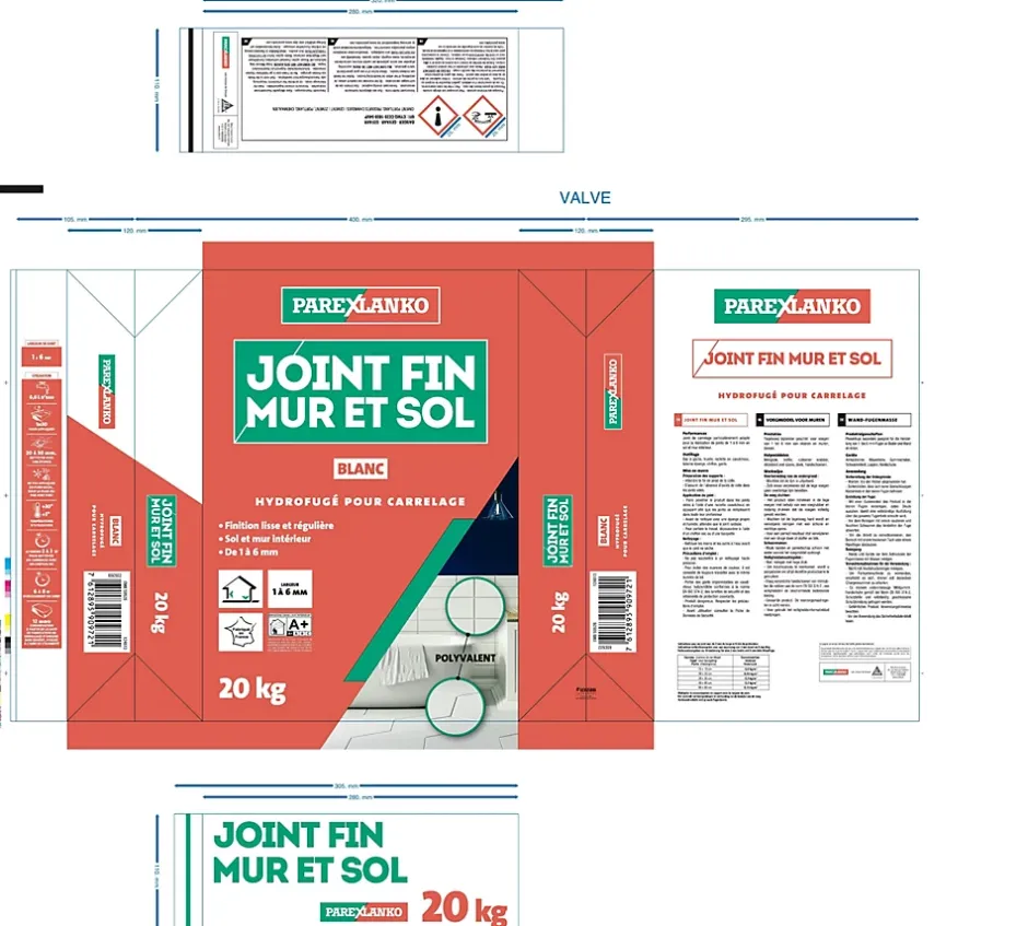Parexlanko Joint fin pour carrelage mur et sol blanc 20 kg