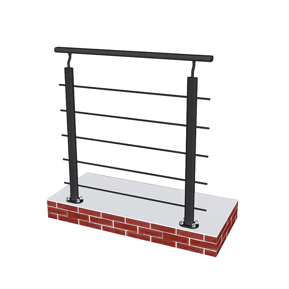 Kit Balustrade 1ml garde-corps avec 5 barreaux fixation à plat en aluminium noir mat-Saniland New