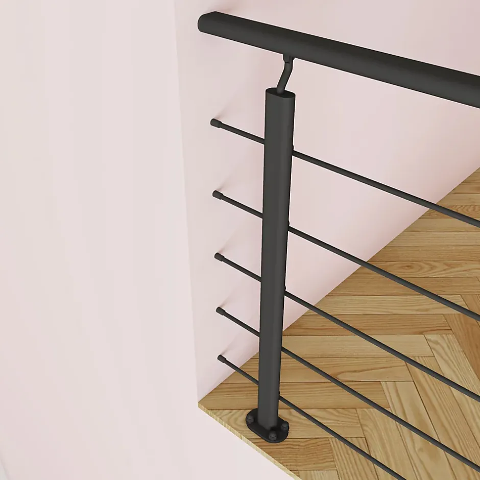 Kit Balustrade 1ml garde-corps avec 5 barreaux fixation à plat en aluminium noir mat-Saniland New