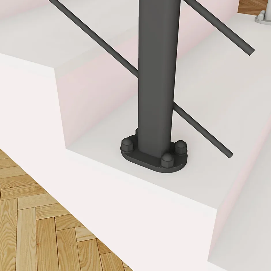 Kit Balustrade 1ml garde-corps avec 5 barreaux fixation à plat en aluminium noir mat-Saniland New