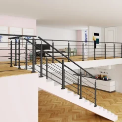 Kit Balustrade 1ml garde-corps avec 5 barreaux fixation à plat en aluminium noir mat-Saniland New