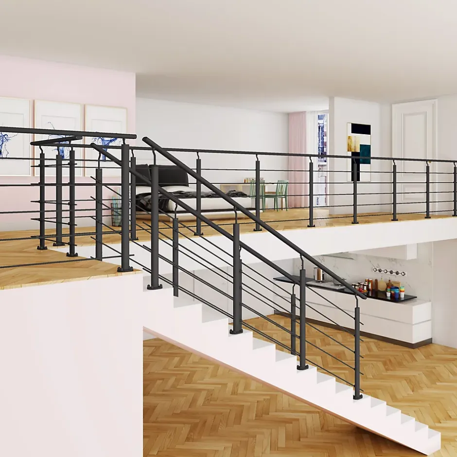 Kit Balustrade 1ml garde-corps avec 5 barreaux fixation à plat en aluminium noir mat-Saniland New