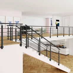 Kit Balustrade 1ml garde-corps avec 5 barreaux fixation latérale en aluminium noir mat-Saniland Online