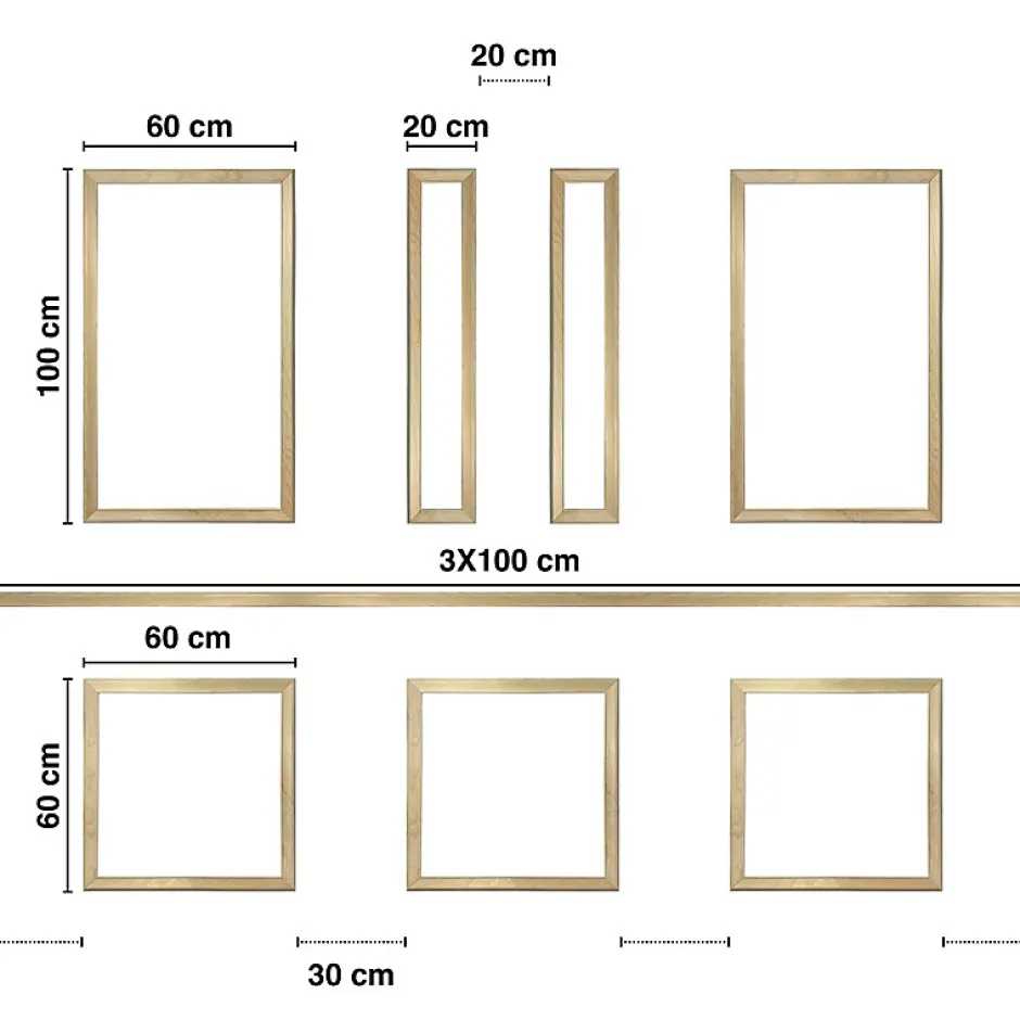 99DECO Kit de 7 moulures murales en bois Pin des Landes - Prêt à coller et peindre - Apolline - 3 mètres