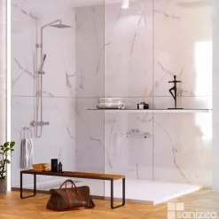 Kit de 2 Panneaux d'Habillage Décoratif Mural Douche, L120xl120x0.4 cm, finition marbre blanc, Mud White KOBERTIN-Kobert-in Outlet